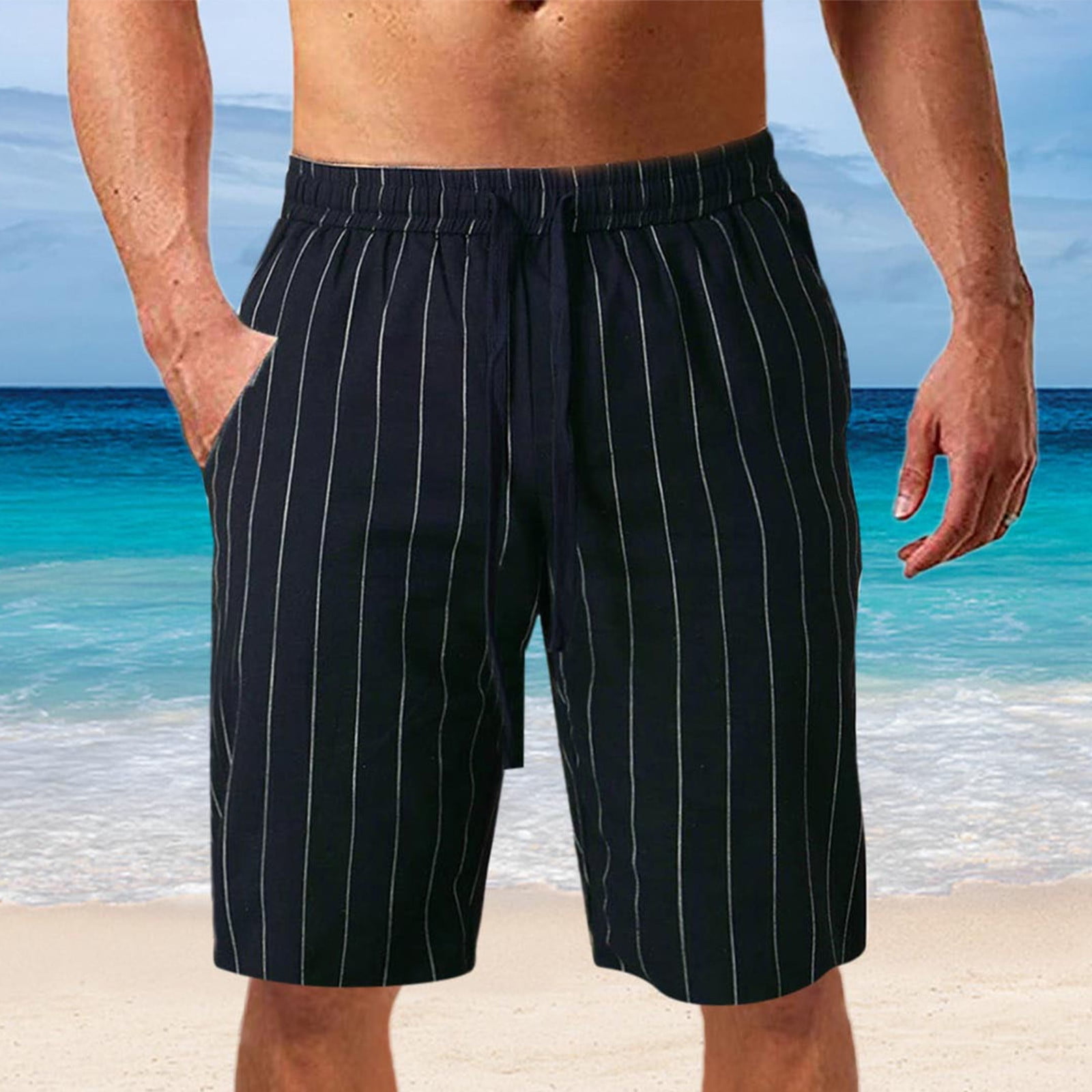 Levmjia Mens Elastic Waist Running Shorts Men Solid Casual Pocket Stripe Sport Pants Shorts