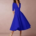 thumbnail image 1 of Levmjia Midi Dresses for Women Fashion Short Sleeve V-Neck Solid Mid-Calf Elegant Evening Party Summer, 1 of 7