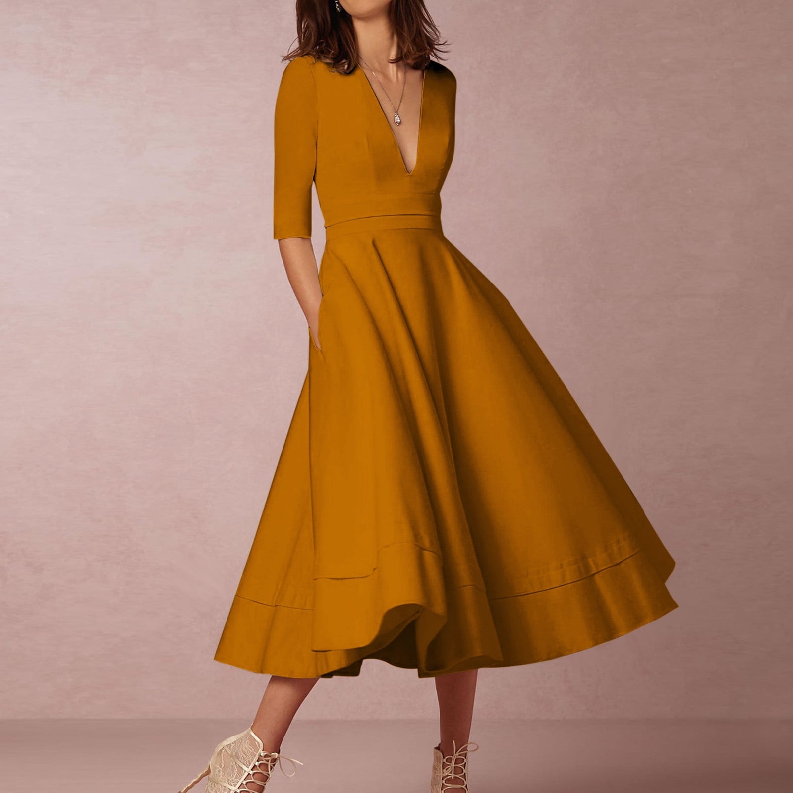 green emerald velvet dress Women Elegant Wedding Guest Dress Turndown Collar Mid-Length Waisted A-Line  Evening Dress Cocktail Party Satin Midi Dresses