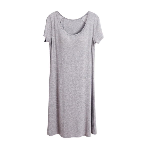 Levmjia Nightgown For Woman Soft Casual Comfy Cotton Knee Length Plus Size V-Neck Sleep Dress Breathable With Chest Pad