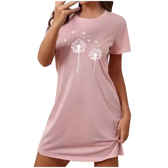 Levmjia Nightgowns For Women Sleepwear Short Sleeve Soft Summer Sleep Dress Comfortable Loose Fit Casual Pajama Print Oversized Nightshirt for Home Relaxing Gift