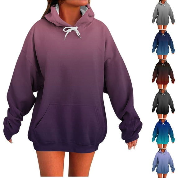 Levmjia Oversized Hoodies for Women Casual Gradient Long Sleeve Hooded Lace Up Sweatshirts Pullover Outfits Wine,M