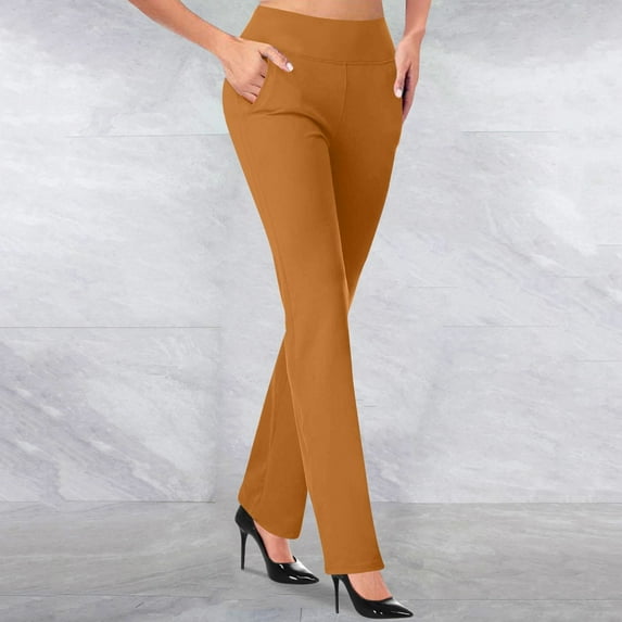 Levmjia Pants for Women Petite Dressy Casual Fashion Temperament Solid Color Knitted Micro Pull Slim Flare Trousers