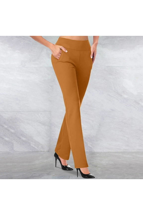 Pants for Women Petite Dressy Casual Fashion Temperament Solid Color Knitted Micro Pull Slim Flare Trousers