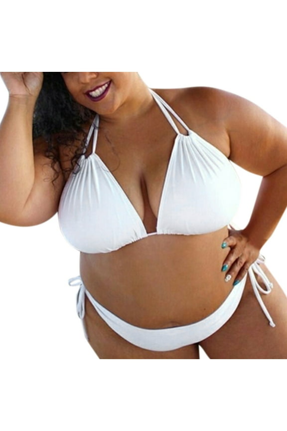 Plus Size Bikini Set Women, Polyester Binding Strap Halter Neck Swimsuit, 2Pc Bathing Suit, Swimming Costume for Beach/Pool, Sizes S-5XL