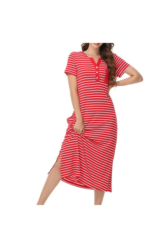 Nightgown For Woman Plus Size Round Neck Cotton Soft Breathable Long-Length Sleep Dress Comfy Loose Fit Home Summer Wear