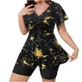 thumbnail image 1 of Levmjia Plus Size Swimsuit Women Two Piece Set, Ruched Drawstring Swim Top w/ Sun Moon Star Print, High Waisted Swim Shorts, Nylon Spandex Plus Size Swimwear L - 4XL, 1 of 9