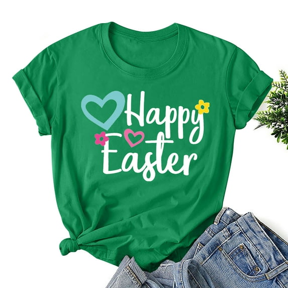 Levmjia Plus Size Tops for Women Easter Shirts Women's Easter Printed Round Neck Short Sleeved T-shirt Loose Top