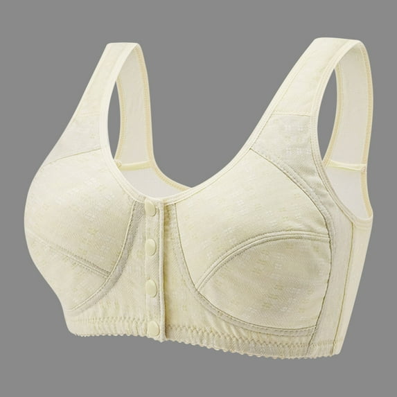 Levmjia Plus Size Women's Bras Front Closure Cotton Comfortable U-shaped Back Four Rows Of Buttons Gathered Together Without Steel Rings Three-Dimensional Cup Underwear Bra