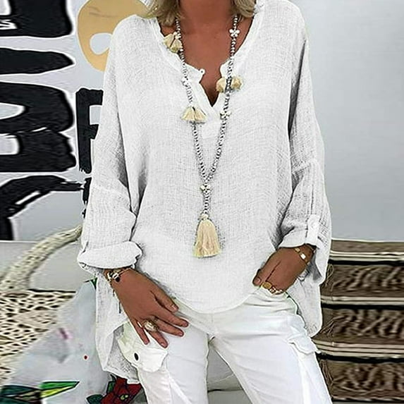 Levmjia Plus Size Women's V-Neck Tops Shirt Long Sleeve Summer Fall Casual Solid Color Loose Blouse