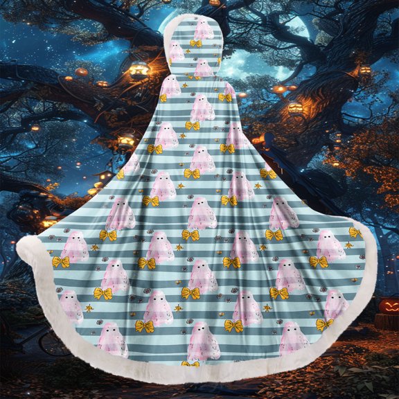 Levmjia Printed Fuzzy Plush Hooded Cloak Long Loose Oversized Cape Soft Warm Fluffy Outerwear Halloween Gothic Party Casual Holiday Themed Dress Up