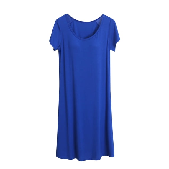 Levmjia Nightgown For Woman Soft Casual Comfy Cotton Knee Length Plus Size V-Neck Sleep Dress Breathable With Chest Pad