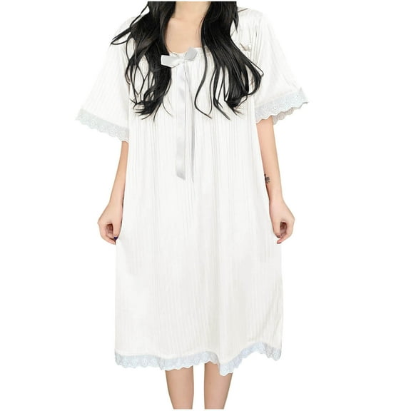 Levmjia Short Nightgowns For Women Comfy Soft Breathable Cotton V-Neck Sleep Dress Knee-Length Moisture-Wicking Plus Size Summer Relaxing Sleepwear