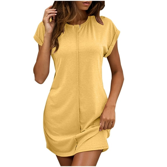 Levmjia Short Sleeve Dress For Women Casual Dress Round Neck Short Sleeve Solid Color Polyester Summer Beach Vacation Comfort Fit Multi Colors Available Sale