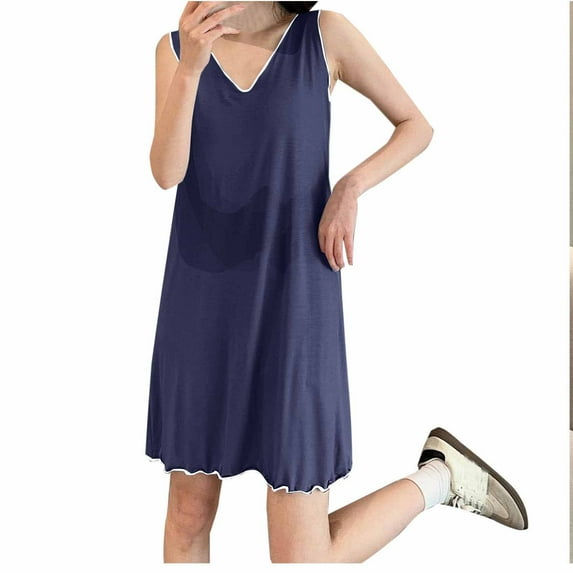 Levmjia Sleeveless Nightgowns For Women Knee-Length Cotton Round Neck Sleep Dress Soft Breathable Comfy Plus Size Summer Casual Homewear