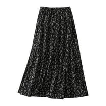 Levmjia Spring Skirt For Women 2025 Floral Print Vintage Umbrella Skirt Pleated Slim Joker Drape Easter Dresses For Women Loose High Waist Elastic Waist Skirt