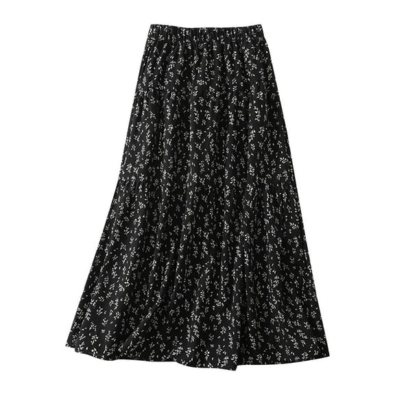 Levmjia Spring Skirt For Women 2025 Floral Print Vintage Umbrella Skirt Pleated Slim Joker Drape Easter Dresses For Women Loose High Waist Elastic Waist Skirt
