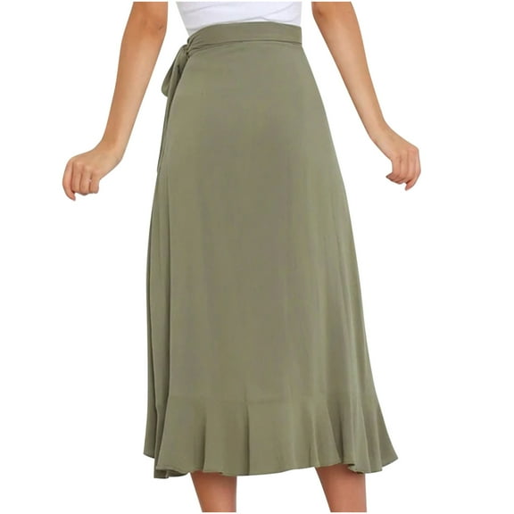 Levmjia Spring Skirts For Women High Waist A-Line Long Summer Skirt Solid Color Pleated Polyester Lightweight Streetwear Casual Beach Vacation Spring