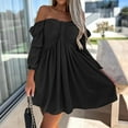 thumbnail image 1 of Levmjia Summer Dresses For Women Plus Size Fashion Casual Solid 3/4 Sleeve One Ruffle Shoulder Mini Dress Black, 1 of 8