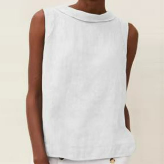 Levmjia Summer Tank Tops For Women Casual Round Neck Pullover Solid Color Cotton And Linen Sleeveless Top Breathable Comfortable Loose Fit T-Shirt