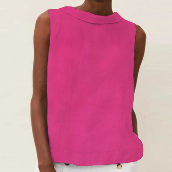 Levmjia Summer Tank Tops For Women Casual Round Neck Pullover Solid Color Cotton And Linen Sleeveless Top Breathable Comfortable Loose Fit T-Shirt