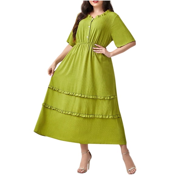 Levmjia Sun Dresses For Women 2025 Vacation Summer Round Neck Floral Maxi Dress Casual Loose Fit Polyester Beach Dress with Pockets Multi Color Option