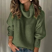 Levmjia Sweaters For Women Clearance Autumn And Winter Casual Turtleneck Pullover Blouse Knitting Long Sleeve Solid Tops Sweaters