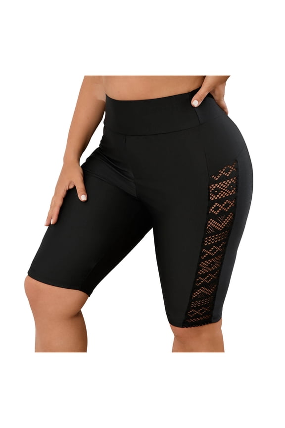 Swim Shorts For Women Quick Dry High Waist Plus Size Fabric Solid Color Beach Vacation Bathing Suit With Slimming Trunks Comfort Fit