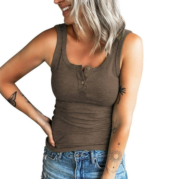 Levmjia Tank Tops For Women Plus Size Sleeveless Casual Tanks Buttons Slimming Solid Pullover Vest Blouse Tops