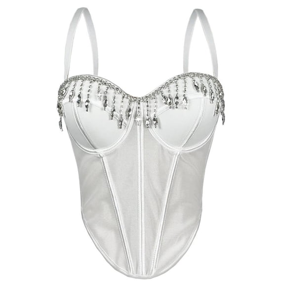 Levmjia Top Corset Lingerie For Women Strapless Glitter Tassel Strap Back Shaping Fishbone Bustier Lingerie Set Seductive Nightwear For Couples