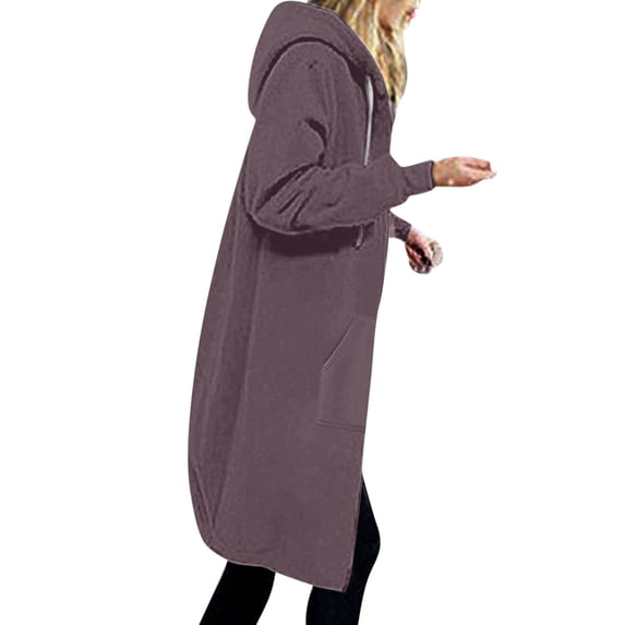 Levmjia Trendy Hooded Sweatshirt for Woman Zipper Warm Jacket Solid Color Thickening And Fleece And Winter Casual Long Sleeve Pocket Hooded Long Sweater
