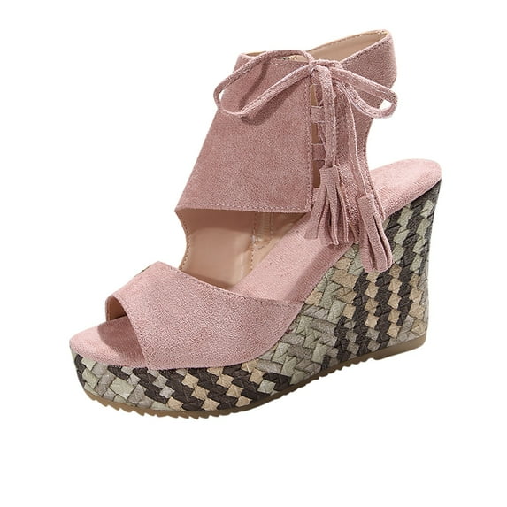Levmjia Trendy Sandals For Women Comfort Wedge Synthetic Suede Buckle Closure Thick Sole Summer Beach Casual Shoes Multi-Color Options Summer Vacation