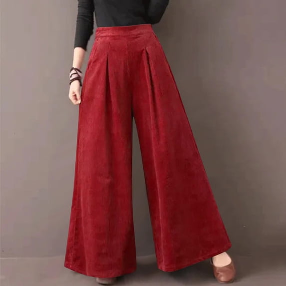 Levmjia Trendy Womens Wide Leg Pants Plus Size Fall Fashion Solid Casual Loose Pants Full-Length High Waist Trousers Long Straight Pants
