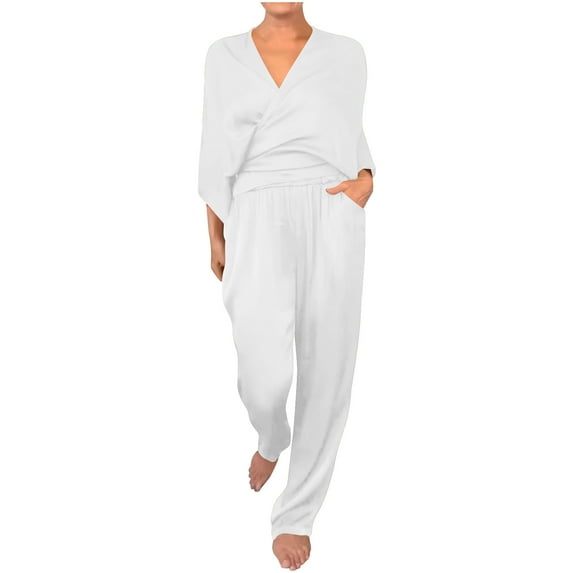 Levmjia Two Piece Short Sets For Women Summer Slim-Fit Casual Polyester Spandex V-Neck Short Sleeve Pants Suit Multi-Color Plus Size Lightweight Comfort Daily Wear Outfit