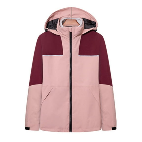 Levmjia Unisex 3-in-1 Detachable Hooded Jacket Twill Hiking Windbreaker Reflective Stripes Outdoor Raincoat Waterproof Workwear Parka Packable Lightweight Trekking Coat S-3XL