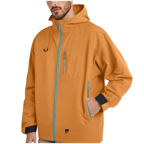 Levmjia Unisex Solid Color Windproof Water-Resistant Jacket 100% Polyester Hiking Coat Zippered Pockets Drawstring Hood Outdoor Sportswear Lightweight Trekking Jacket S-3XL