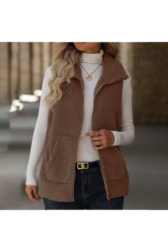 Vest For Women Sleeveless Elegant Versatile Zipper Cardigan With Double Pockets Large Size Sports Outdoor Casual Wear