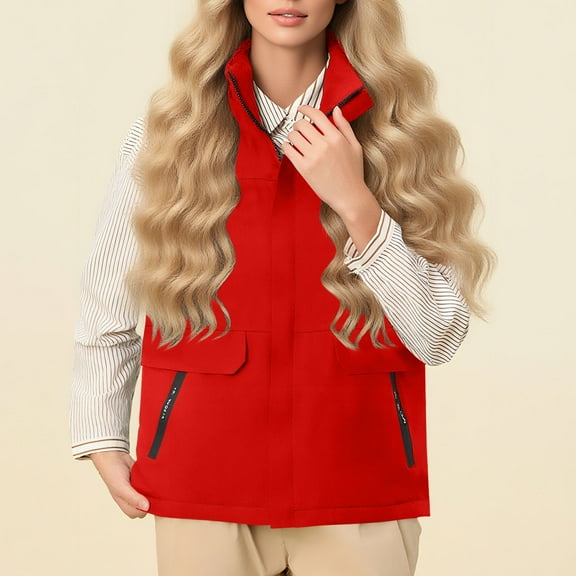 Levmjia Vest For Women Sleeveless Warm Lightweight Down Comfortable Zipper Waterproof Windproof Pocket Collar Jacket Winter Thermal Wear Outdoor Commuting