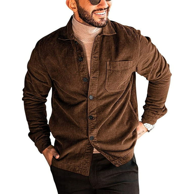 Levmjia Winter Jacket Coat for Men Big and Tall Long Sleeve Corduroy Button Jacket Striped Casual Vintage Pocket Work Tops Shirt Walmart