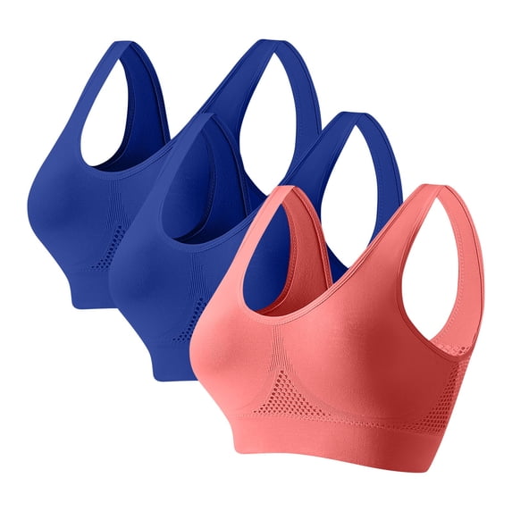 Levmjia Women 3pc Sports Bra Full Coverage Seamless With Removable Pads Yoga Vest Wirefree Comfortable Workout Breathable Running Supportive Daily Wear