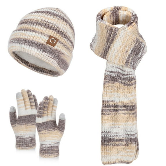 Levmjia Women Beanie Hat Winter Knitted Wool Hat Scarf Gloves 3 Piece Suit Wool Warm Soft Outdoor Christmas Holiday Casual Daily Wear Comfortable Stretchable Unisex