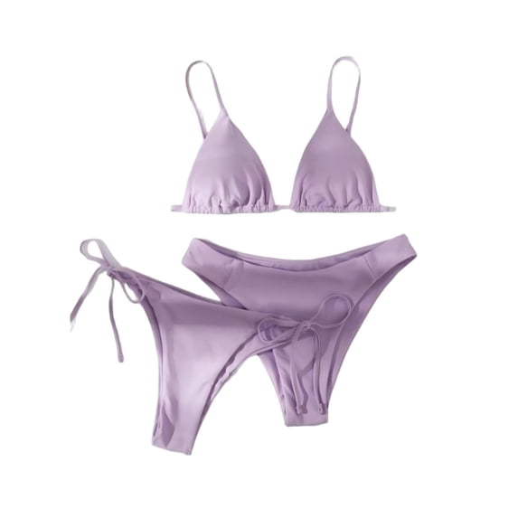 Levmjia Women Bikini Set Solid Color Lace Up Backless Adjustable Straps Removable Padded Bras Tummy Control Swimwear For Beach Vacation Pool Party