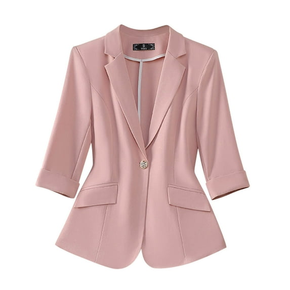 Levmjia Women Blazer Casual Polyester Slim Fit Single Breasted Notch Lapel 3 4 Sleeve Solid Color Lightweight Office Work Wedding Guest Jacket Spring Fall Fashion Outfit