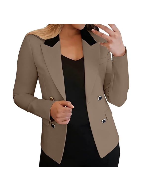 Women Blazer Jacket Soft Lapel Collar Long Sleeve Solid Color Open Front Coat Office Work Daily Commute Holiday Travel Casual Everyday Wear