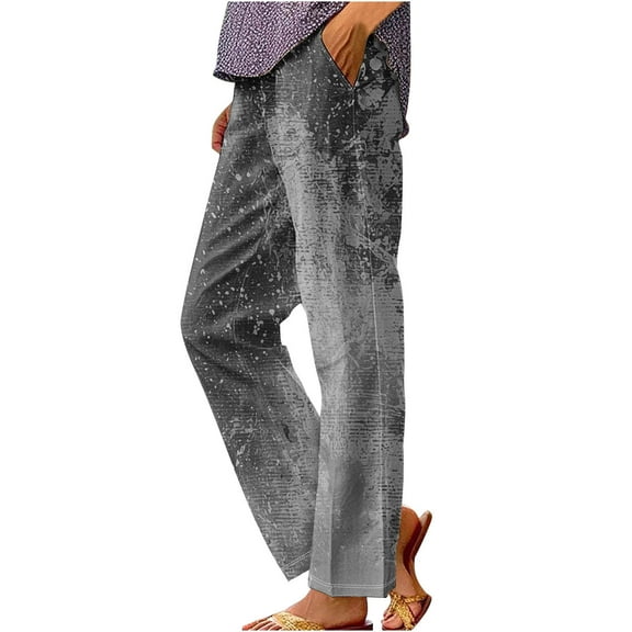 Levmjia Women Casual Pants Plus Size High Waisted Straight Leg Cotton Polyester Comfortable Stretchy Elastic Waist Pocket Spring Summer Outdoor Workout Jogging