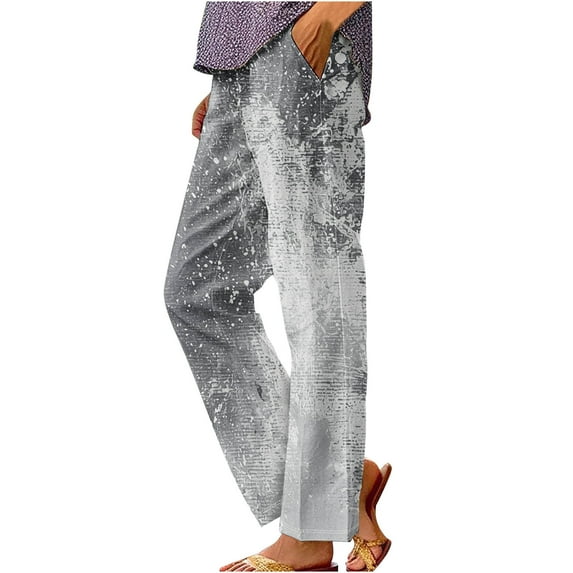 Levmjia Women Casual Pants Plus Size High Waisted Straight Leg Cotton Polyester Comfortable Stretchy Elastic Waist Pocket Spring Summer Outdoor Workout Jogging