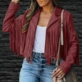 thumbnail image 1 of Levmjia Women Coat Fall Winter Lapel Solid Color Tassel Leather Cowboy Style Long Sleeve Everyday Wear Tassels Cardigan, 1 of 9