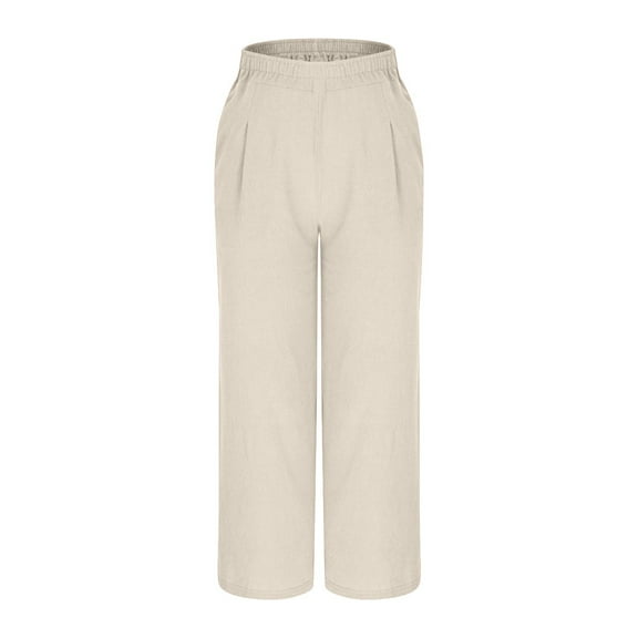 Levmjia Women Cotton Casual Pants Elastic High Waisted Comfortable Stretchy Straight Leg Pants for Home Office Travel S-XXL