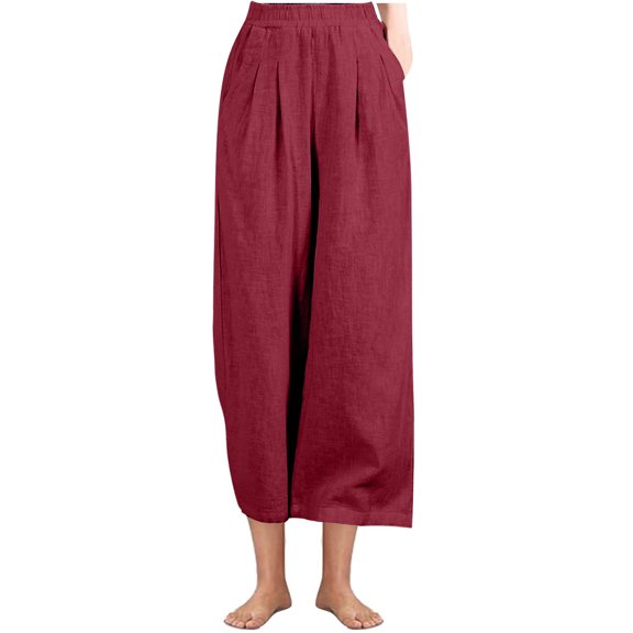 Levmjia Women Cotton Casual Pants Elastic High Waisted Comfortable Stretchy Straight Leg Pants for Home Office Travel S-XXL