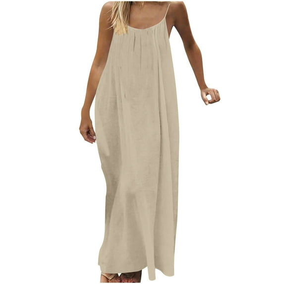 Levmjia Women Dress Camisole Sleeveless Backless Casual Round Neck Solid Color Loose Fit Wear Comfortable Polyester Fabric Loose Home Wear Vacation Summer